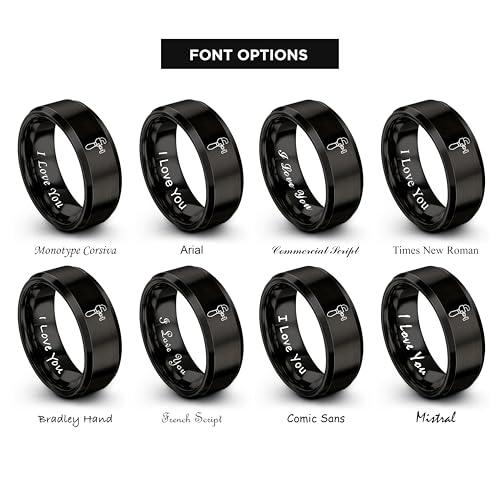 Chain Tool Ring - Gift for Cyclist - 8mm - Band - Gunmetal Black Silver - Personalized Custom Engraving - Men Women - Anniversary Engagement Wedding - Tungsten Carbide - Flat Dome Bevel - color: 13 - Black Tungsten