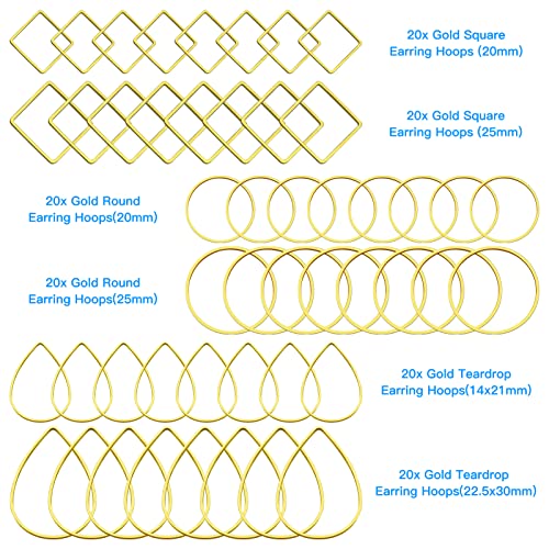 120Pcs Earring Hoops for DIY Jewelry Making - Hypoallergenic Earring Findings with Round, Square, Teardrop, Circle Shapes - Open Bezel Pendant Frame - color: Gold