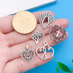 Youdiyla 80pcs Alloy Ancient Silvery Love Series Pendant Jewelry Making DIY Keychain Earrings Pendant Various Design Charms for Jewelry Making Bracelets Necklace (SN917) - color: SN917