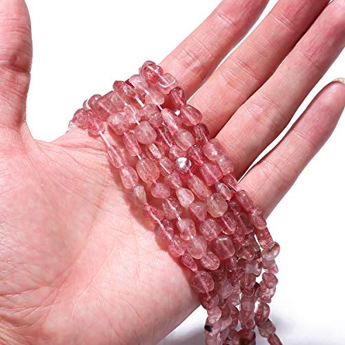 BEADIA Irregular Natural Strawberry Crystal Stone Loose Semi Gemstone Beads for Jewelry Making 5-8mm 38cm - color: Strawberry Crystal, size: 5-8mm 38cm