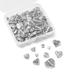 DanLingJewelry 100Pcs 10 Styles Tibetan Alloy Antique Sweet Love Heart Beads Heart Spacer Beads for Valentine's Day Jewelry Making - color: 100pcs - heart I - 10 styles