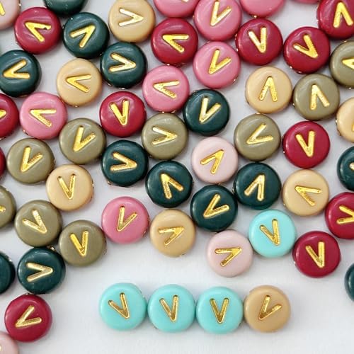 200PCS Letter Beads,4x7mm Colorful Round Acrylic Alphabet V Beads Letter V Beads with Letter for Bracelet Making Necklace Keychain Jewelry DIY(Letter V) - color: Letter V