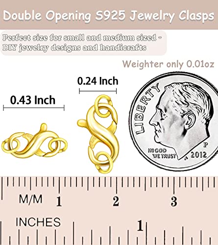 Dailyacc 925 Double Opening Lobster Clasp Sterling Silver and Gold Necklace Bracelet Extender Clasps and Closures for DIY Jewelry - color: Gold, size: 11mm × 6.5mm