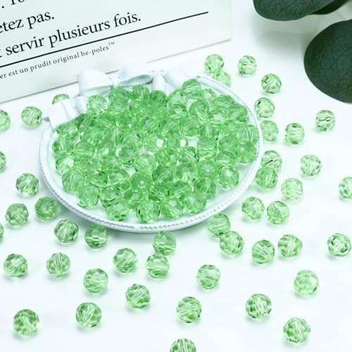 Dowarm 200 Pieces 4mm Round Crystal Glass Beads for Jewelry Making Crafts Wine Charms Wind Chimes Suncatchers, Faceted Rondelle Loose Spacer Beads, Light Green - color: 06-Light Green, size: 4MM