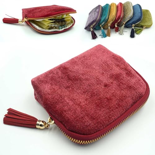 Travel Jewelry Case, Travel Jewelry Organizer, Travel Jewelry Bag with Zipper, Small Travel Jewelry Pouch for Necklaces Bracelets Bangles Rings Earrings Gemstones Storage (red) - color: red