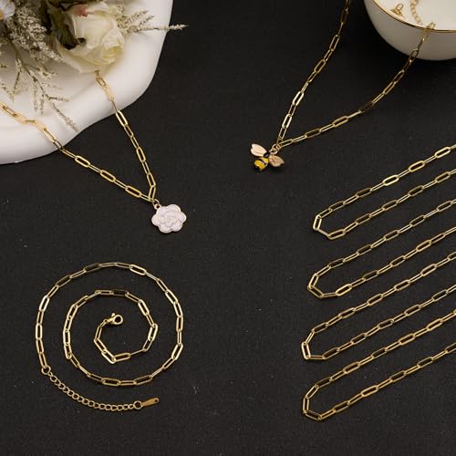 YOUBEIYEE 10 Pack Gold Paperclip Chain Necklace Stainless Steel Chain for Jewelry Making Paper Clip Necklace Bulk - color: Gold, size: 18inch (3.5x10mm)