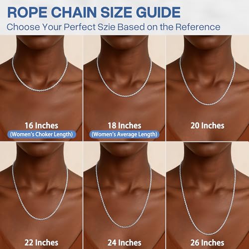 1.5mm 2mm Rope Chain 925 Sterling Silver Chain Necklace for Women, Sturdy Durable Women's Chains Necklace, 16 18 20 22 24 26 Inch - color: 2.0mm Silver, size: 16 Inches (Women's Choker Length)