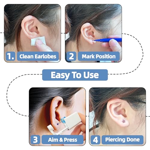 Nunpag 12 Pcs Ear Piercing Kit Disposable Ear Piercing Gun Kit with 4 Pcs 5 Prong Setting Cubic Zirconia Pink Star Earrings Stud 316L Stainless Steel Easy to Use Self Ear Piercer Gun Kit Tool Silver - color: Silver-Pink-Star