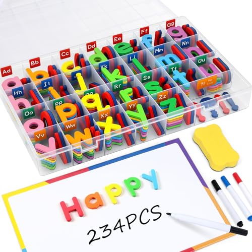 LovesTown Magnetic Alphabet Letters Set for Toddlers, Educational Learning Kit with Double-Sided Board and Storage Box, 234 PCS - color: Rainbow, size: Medium
