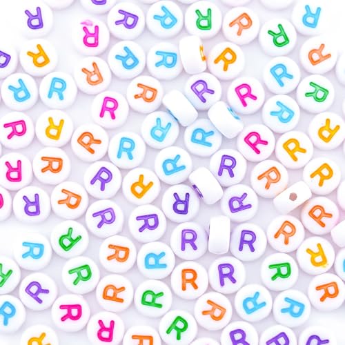 300Pcs Colorful Letter Beads R 4X7mm Individual Round Alphabet Beads for Friendship Bracelets Making - color: Round - R