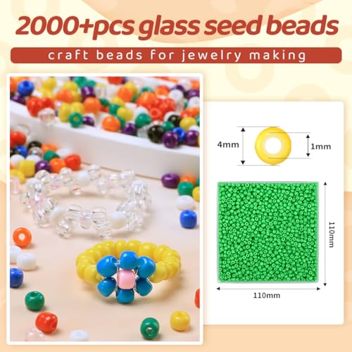 2000pcs Bright Green Glass Seed Beads, Colorful Tiny 4mm Beads for Jewelry Making, Beading Supplies. - color: Bright Green