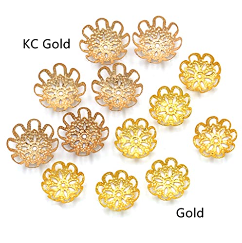 500PCS 10mm Gold Tone Flower Bead Caps Hollow Flower Bead Caps for Jewelry Making (KC Gold) - color: KC Gold