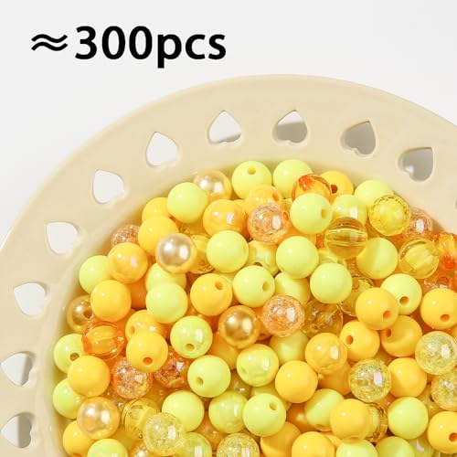 12mm Acrylic Beads 300pcs Yellow Focal Spacer Bead Chunk Bubblegum Beads for DIY Crafting Necklace Bracelet Jewelry Making Keychain (Yellow) - color: yellow