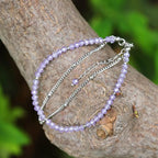 Peridot Stand Silver Gold Bracelets, Handmade Birthstone Stack Bracelet Crystal Gemstones Bead Chain Gift for Women, 8" - color: Silver-02-Feb Amethyst