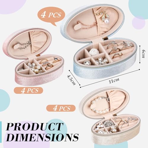 Kenning 12 Pcs Small Velvet Travel Jewelry Box Mini Jewelry Case Portable Organizer Pouch Bridesmaid Proposal Gift for Women (Oval) - style: Oval