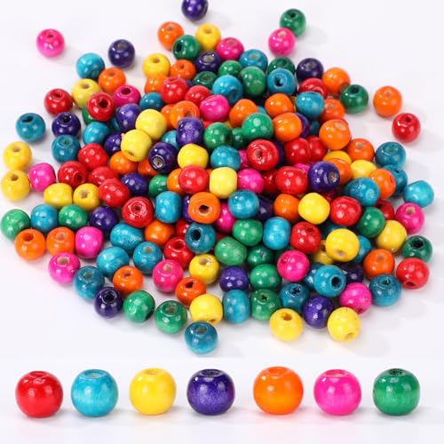400pcs Colored Wooden Beads, Large Hole Round Natural Wood Beads Bulk for Jewelry Making Braiding Macrame DIY Craft (12mm) - size: 12mm
