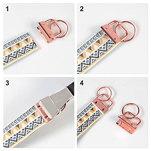SPEEDWOX 20 Pcs 1" Rose Gold Key Fob Hardware Set, 8 Inches Glass Breaking Pliers with Rubber Tips, for Wristlet Keychain Key Lanyard Making - size: 1" Rose Gold