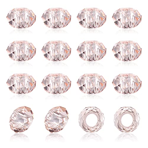 100Pcs Misty Rose Glass Faceted European Beads Crystal Rondelle Large Hole Loose Spacer Beads Slide Charms No Metal Core 14x8mm for DIY Bracelet Necklace Jewelry Making Hole:5mm - color: Misty Rose