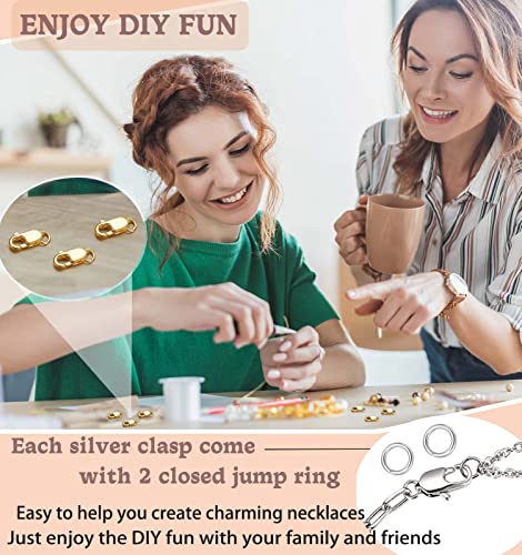 Dailyacc 925 Sterling Silver Lobster Clasp with Closed Jump Rings Gold Necklace Clasps and Closures for Jewelry Bracelet Extender,Made in Italy - color: 8pcs Gold, size: 0.47IN/12MM