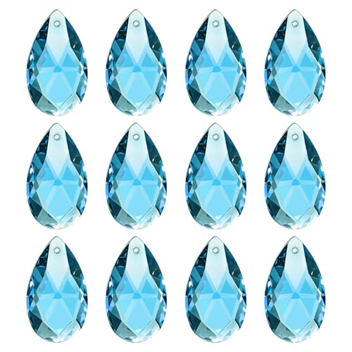PATIKIL K9 Crystal Pendants Teardrop Beads, 12 Pack 28mm Chandelier Prisms Parts Hanging Beads DIY Lamp for Arts Crafts Decoration, Grass Green - color: Grass Green