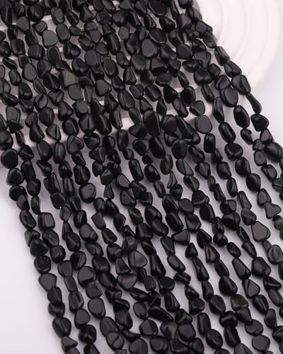 Natural Stone Beads 6-8mm Obsidian Oval Irregular Freeform Tumbled Loose Gemstone Beads for Jewelry Making 15 Inch Strand 50-55 Pcs - color: Obsidian-1 strand15”-approx. 55 beads