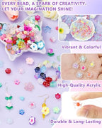 FIVEIZERO 300PCS Acrylic Flower Beads, Colorful Transparent Bead Charms for DIY Bracelets, Necklaces & Jewelry Craft Supplies - color: Clear Acrylic