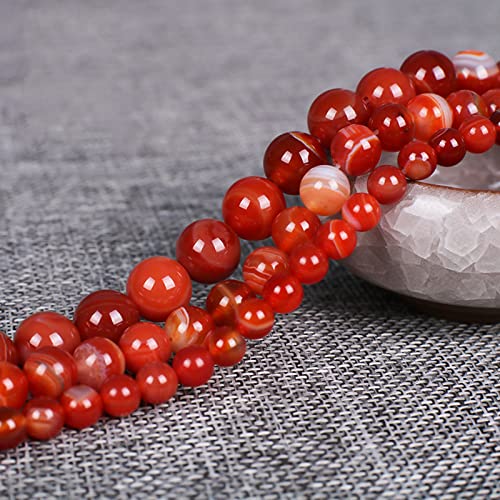 92Pcs Natural Crystal Beads Stone 4mm Red Stripe Onyx Agates Gemstone Round Loose Energy Healing Beads for Bracelet Necklace Earrings Jewelry Making - color: Red, size: 4MM