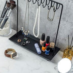 MyGift Black Metal Jewelry Stand for Women Jewelry Organizer Stand for Necklaces with 20 Hooks and Ring Tray Sturdy Necklace Pole - color: Black