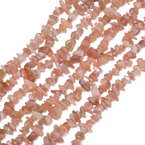 30in Sunstone Natural Chip Stone Beads 5-8mm About 230pcs, Irregular Drilled Light Orange Pink Bead for Bracelets Jewelry Making Supplies for Adults, DIY Crafts. - color: Sunstone