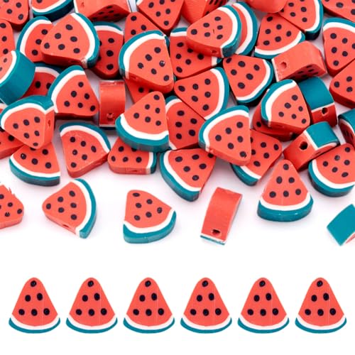50PCS Handmade Polymer Clay Beads Watermelon Slice Loose Beads Fruit Theme Spacer Beads for DIY Bracelet Necklace Earring Charm Jewelry Making Hole 1.8mm - color: Watermelon Slice