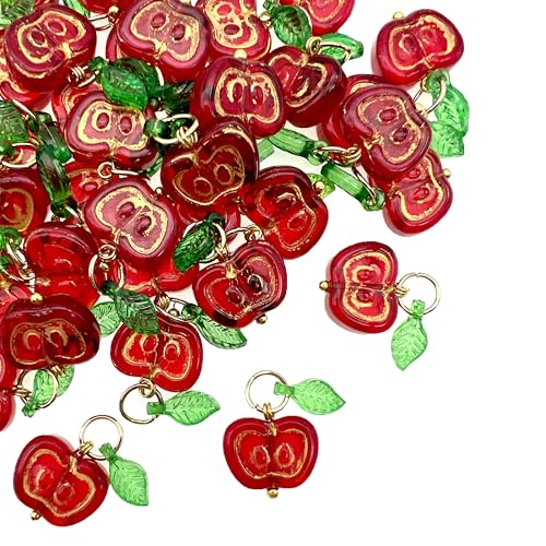50pcs Glass Pendant Charms - Multicolor Theme Drops for Necklace Craft, Jewelry Making Supplies (Various Styles) - style: Apple