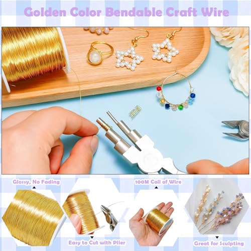328 Feet Tarnish Resistant Copper Wires 28 Gauge Jewelry Craft Wires Beading Wires for Jewelry Making, Wire Wrapping and Crafting(Gold) - color: 1Gold, size: 28 Gauge