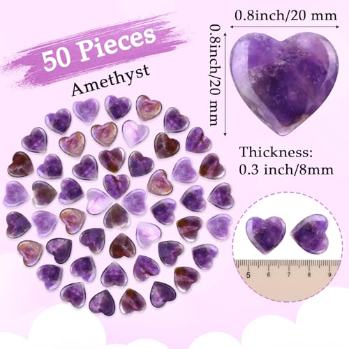 Gerrii 50 Pcs Heart Healing Stone Bulk Quartz Heart Inspirational Stones Gift for Women Love Pocket Polished Natural Energy Balancing Meditation 0.8 Inch(Purple) - color: Purple