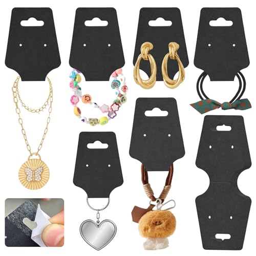 200PCS Bracelet Display Cards Necklace Holder Cards Self Adhesive Jewelry Packaging Selling Card for Small Business (Black with two earring holes, 1.8x4.7 inches) - color: Black with two earring holes, size: 1.8x4.7 inches