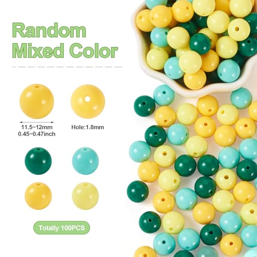 100 Pcs 11.5-12mm Bubblegum Beads Opaque Acrylic Chunky Loose Spacer Round Focal Beads for Jewelry Making Bracelet Necklace Keychain Craft Art Making,Hole:1.8mm,Dark Green - color: Dark Green