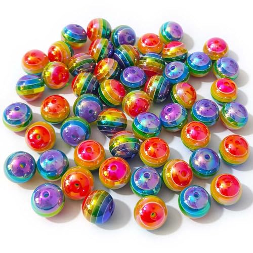 Mixed Lots Shiny Acrylic Rainbow Stripe Bead DIY Beading Hairband Bracelets Necklace Craft Embelishment (Transparent Rainbow Stripe#1) - color: Transparent Rainbow Stripe#1