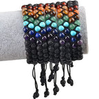 MASSIVE BEADS Double Layer Natural Chakra Healing Power Crystals Macrame Bracelet Yoga Stone Beads Gemstone Meditation Relax Anxiety Bangle for Unisex Women Men - color: 7-Chakras&Lava, size: 6mm