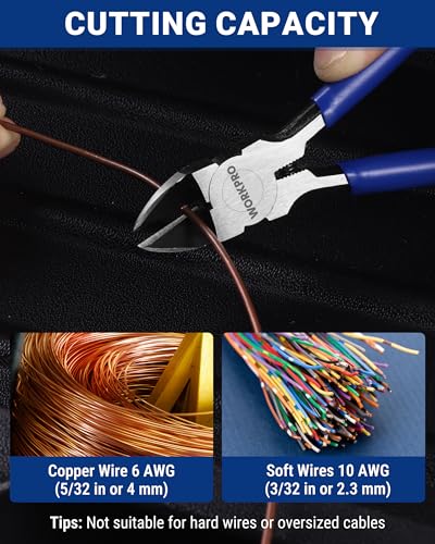 WORKPRO 6 Pack Wire Cutters, 6 Inch Precision Flush Cutters, Spring Loaded Side Cutting Pliers, Sharp Diagonal Cutters for Crafts, Jewelry Making, Electronics