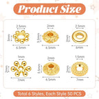 300 Pcs Gold Spacer Beads for Jewelry Making, 6 Styles Zinc Alloy Gold Beads for Bracelets Include Flower Snowflake Donut Bicone Decorative Gold Bracelet Bead for Craft DIY Necklace Earring Supplies
