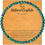MAIBAOTA Healing Crystal Bracelet for Women Men, 8/4 mm Natural Stone Beaded Bracelets, Jewelry Birthday Gifts, Round Gemstones Stretch Bracelets - color: Green-Malachite, size: 4 mm