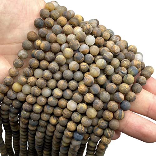 ABCGEMS Velvet-Matte-Finished Namibian Golden Pietersite Beads (Enhance The Stone's Inherent Texture and Nature Hues with a Non-Glare Aesthetic) Smooth Round 8mm (Non-Shiny) - color: Golden Pietersite (From Namibia, South Africa)