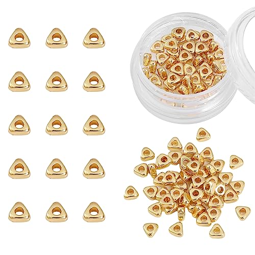 BEADIA 14K Gold Plated Triangle Spacer Beads 4x2mm 50pcs for Jewelry Making Findings Non Tarnish - color: 14K Gold, size: 4x2mm Triangle