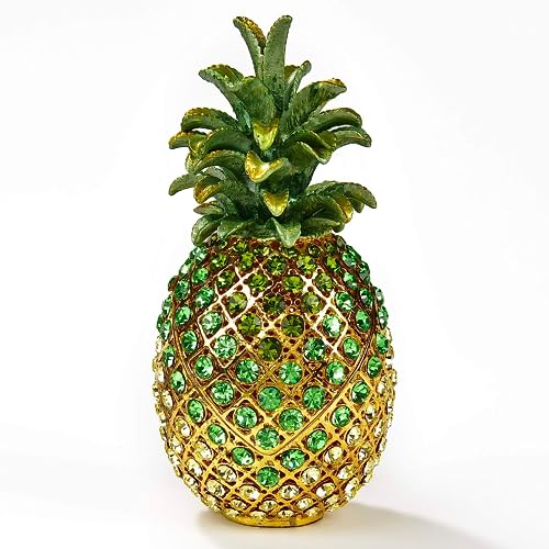 KALIFANO Pineapple Jewelry Box/Stash with Element Crystals and Gemstones Made for Storage, Organization, and Display - Handmade Earring, Necklace, and Ring Box (Collectible Oranament) - color: Green Pineapple