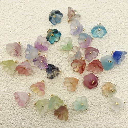 50pcs Glass Pendant Charms - Multicolor Theme Drops for Necklace Craft, Jewelry Making Supplies (Various Styles) - style: Lily Flower