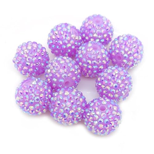 50pcs 20mm Large Size Rhinestone Disco Ball Beads Round Spacer Color Painted Charms for Jewelry Bracelet Necklace Pen Bag Chain Making Crafts Beading Supplies (20mm Light Purple Rhinestone) - color: 20mm light purple rhinestone