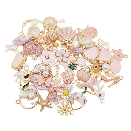 30pcs Mixed Enamel Charms Pendants for Jewelry Making Bulk lot Necklace Earrings Bracelet Craft Findings - color: Pink