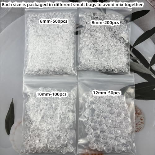 850pcs Acrylic Round Faceted Beads 6mm 8mm 10mm 12mm Faceted Round Spacer Beads for Bracelets Necklace Earring DIY Jewelry Making Craft(White) - color: White