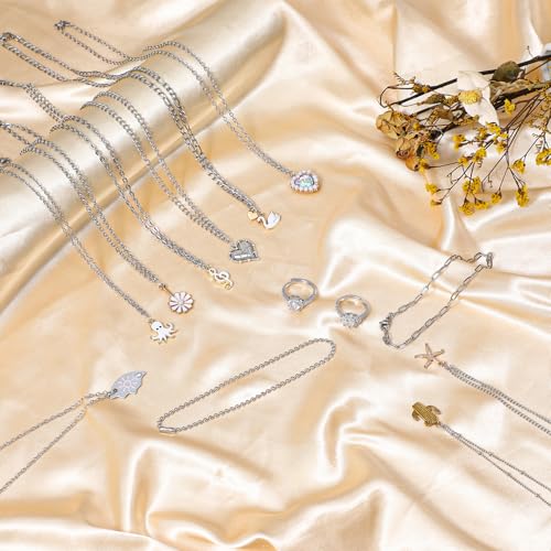 Afcabakila 15 Rolls Necklace Chains Stainless Steel Jewelry Chains Kit 118 Feet Silver for Jewelry Making DIY Necklace Bracelet Making with Jump Rings Lobster Clasps and Connectors