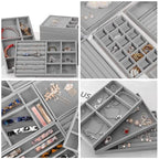 12Pcs Velvet Stackable Jewelry Trays, Jewelry Drawer Organizer, Large Removable Display Jewelry Tray, Necklace Bracelet Storage Box for Earring, Ring, Brooch, Watch (Grey) - color: Grey