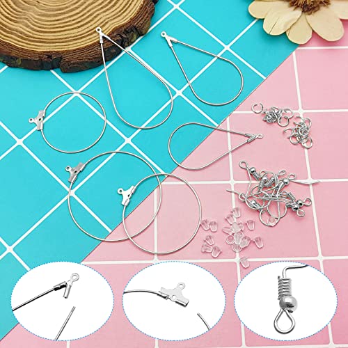 298Pcs Earrings Beading Hoop Set with 48 Teardrop Round Beading Hoop, 50 Hooks, 100 Jump Ring, 100 Ear Backs for DIY Jewelry Making Earring Making Supplies (White K) - color: 298Pcs-White K